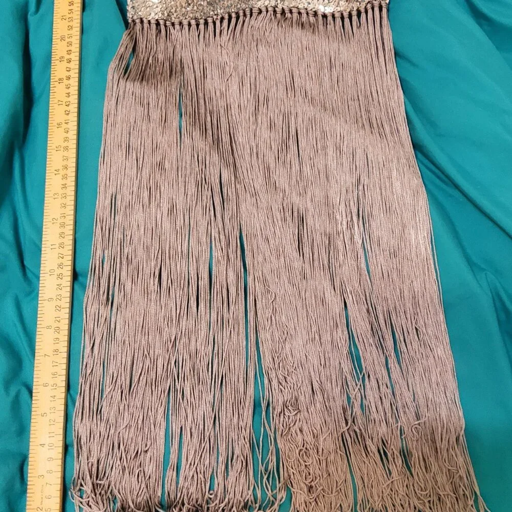 Silver Sequin Fringe Belt Circle Hip Wrap Embelished Festival Rave Scarf EUC